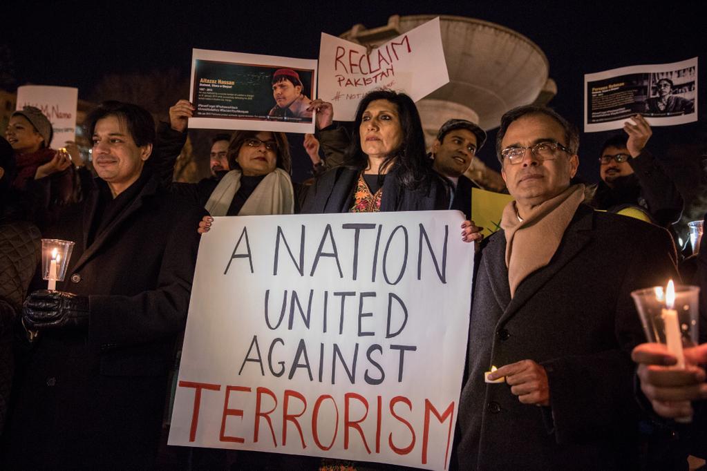 Ms Farahnaz Ispahani and other American Muslims protesting against terrorism in Pakistan